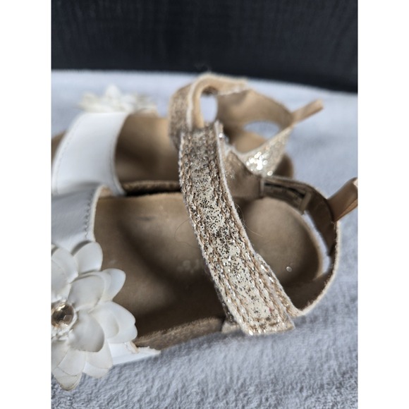 Girls Carter's Strap Sandals Flower White/gold 7c - Picture 5 of 9